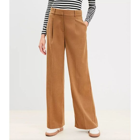 Loft Womens 12 Peyton Trouser Pants in Heathered Brushed Flannel Wide Leg - Picture 1 of 12